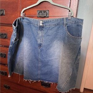 bloom Two-Tone Denim Panel Mini Skirt in Dark and Light Blue